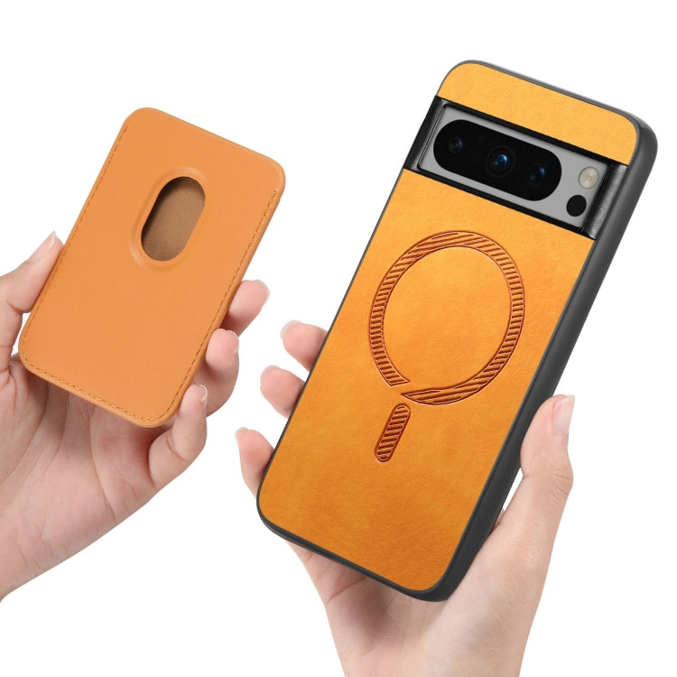 For Google Pixel 9 Pro Retro Magsafe Card Bag PU Back Cover Phone Case(Yellow) - Google Cases by PMC TechLife | Online Shopping South Africa | PMC TechLife | Buy Now Pay Later Mobicred