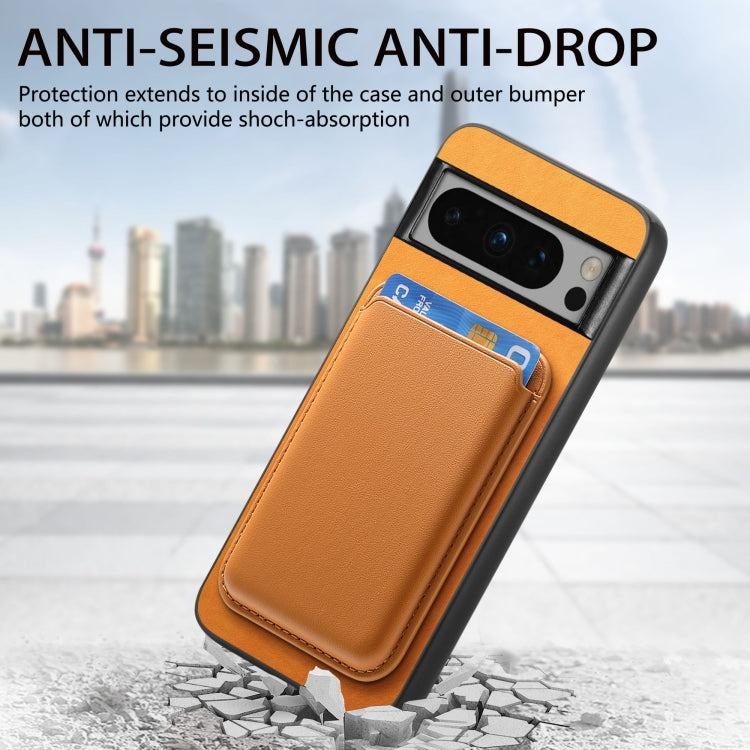 For Google Pixel 9 Pro Retro Magsafe Card Bag PU Back Cover Phone Case(Yellow) - Google Cases by PMC TechLife | Online Shopping South Africa | PMC TechLife | Buy Now Pay Later Mobicred