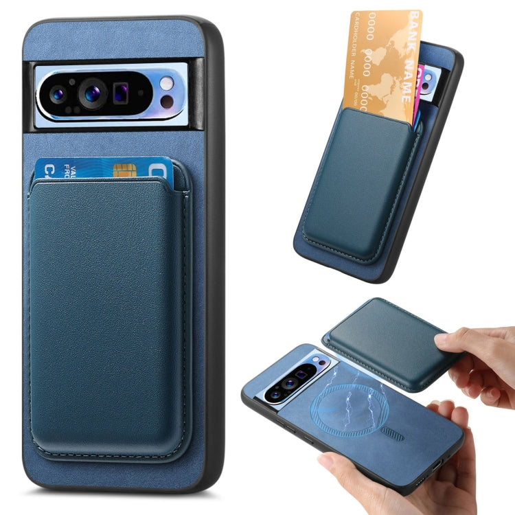 For Google Pixel 9 Pro Retro Magsafe Card Bag PU Back Cover Phone Case(Blue) - Google Cases by PMC TechLife | Online Shopping South Africa | PMC TechLife | Buy Now Pay Later Mobicred