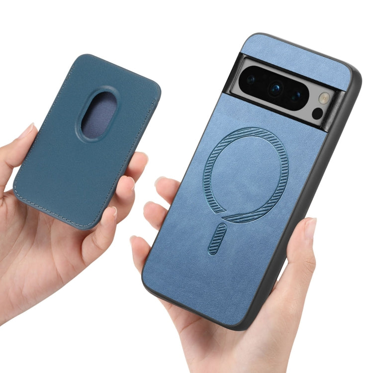 For Google Pixel 9 Pro Retro Magsafe Card Bag PU Back Cover Phone Case(Blue) - Google Cases by PMC TechLife | Online Shopping South Africa | PMC TechLife | Buy Now Pay Later Mobicred