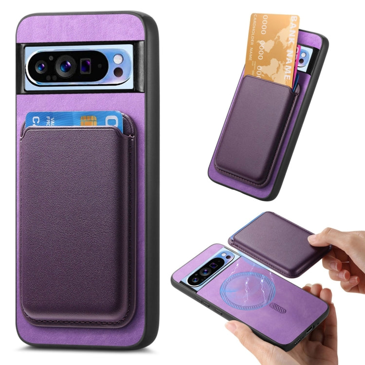 For Google Pixel 9 Pro Retro Magsafe Card Bag PU Back Cover Phone Case(Purple) - Google Cases by PMC TechLife | Online Shopping South Africa | PMC TechLife | Buy Now Pay Later Mobicred