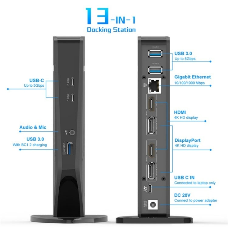 WAVLINK UG69PD5 USB-C HD 60Hz Monitor Adapter Dual 4K Display Docking Station, Plug:US Plug - free shipping - PMC TechLife - Order now!