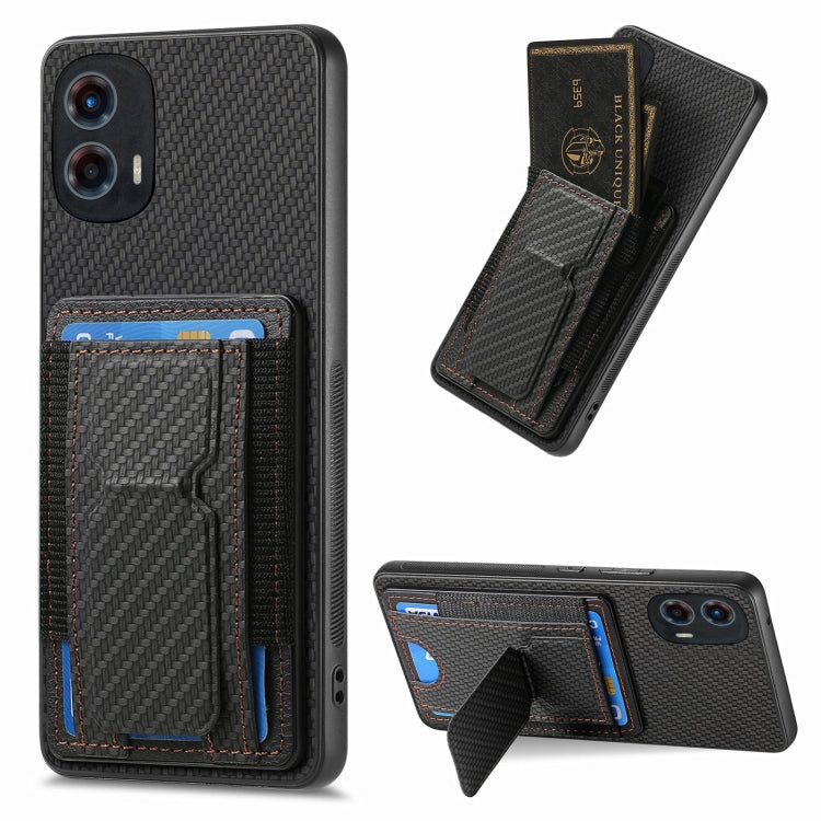 For Motorola Moto G 5G 2024 4G Carbon Fiber Fold Stand Elastic Card Bag Phone Case(Black) - Motorola Cases by PMC Jewellery | Online Shopping South Africa | PMC Jewellery | Buy Now Pay Later Mobicred