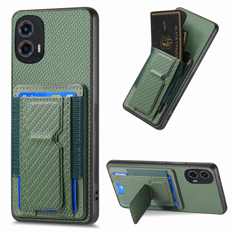 For Motorola Moto G 5G 2024 4G Carbon Fiber Fold Stand Elastic Card Bag Phone Case(Green) - Motorola Cases by PMC Jewellery | Online Shopping South Africa | PMC Jewellery | Buy Now Pay Later Mobicred