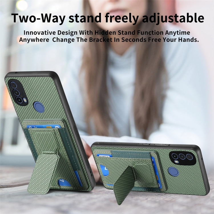 For Motorola Moto G 5G 2024 4G Carbon Fiber Fold Stand Elastic Card Bag Phone Case(Green) - Motorola Cases by PMC Jewellery | Online Shopping South Africa | PMC Jewellery | Buy Now Pay Later Mobicred