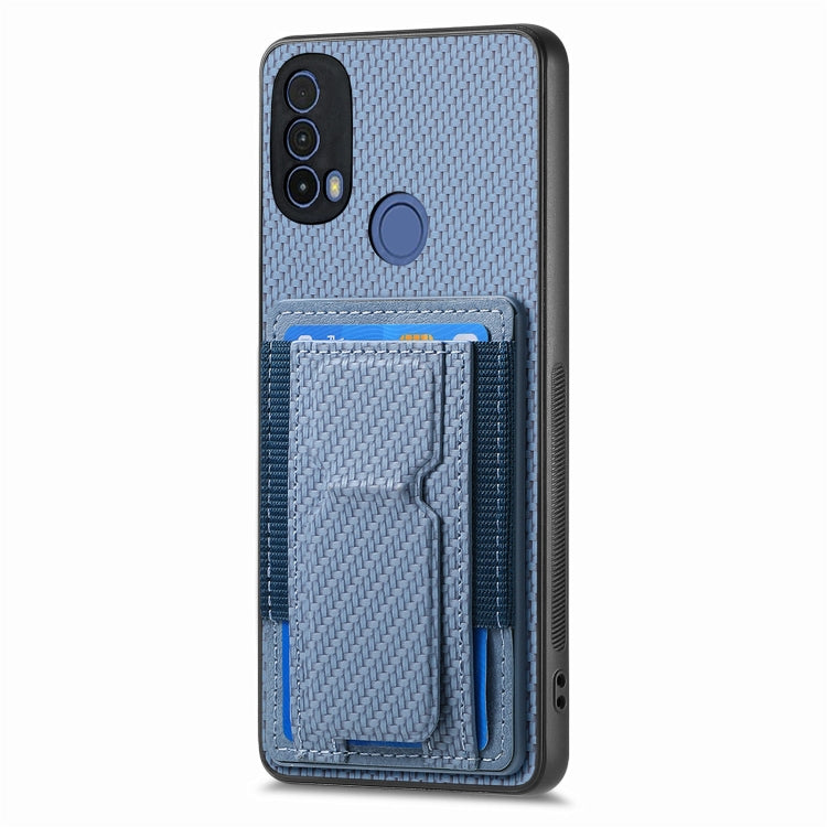 For Motorola Moto G Stylus 5G 2024 Carbon Fiber Fold Stand Elastic Card Bag Phone Case(Blue) - Motorola Cases by PMC Jewellery | Online Shopping South Africa | PMC Jewellery | Buy Now Pay Later Mobicred