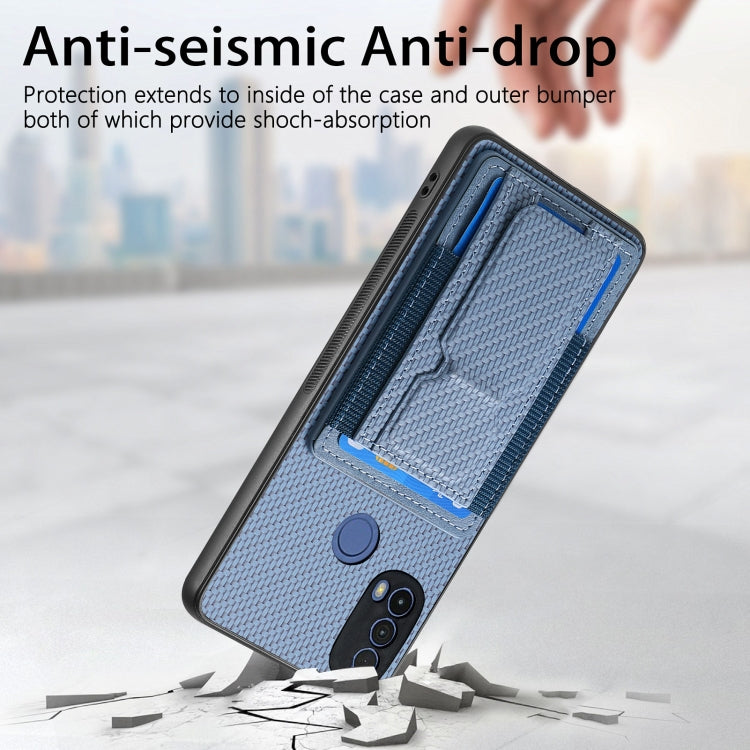 For Motorola Moto G Stylus 5G 2024 Carbon Fiber Fold Stand Elastic Card Bag Phone Case(Blue) - Motorola Cases by PMC Jewellery | Online Shopping South Africa | PMC Jewellery | Buy Now Pay Later Mobicred