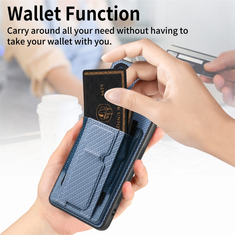 For Motorola Moto G Stylus 5G 2024 Carbon Fiber Fold Stand Elastic Card Bag Phone Case(Blue) - Motorola Cases by PMC Jewellery | Online Shopping South Africa | PMC Jewellery | Buy Now Pay Later Mobicred