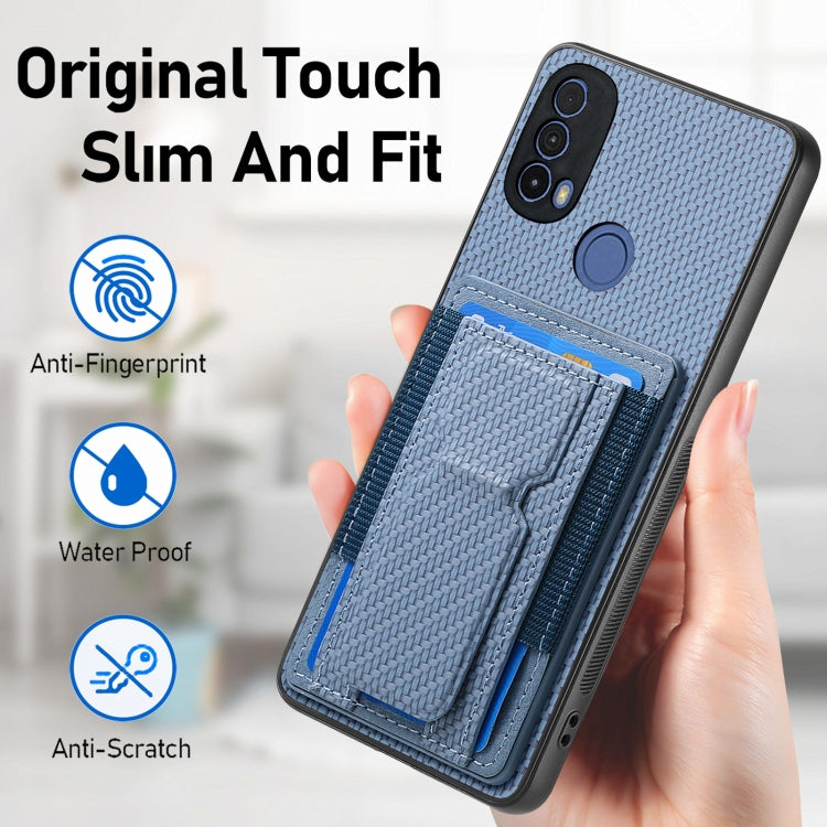 For Motorola Moto G Stylus 5G 2024 Carbon Fiber Fold Stand Elastic Card Bag Phone Case(Blue) - Motorola Cases by PMC Jewellery | Online Shopping South Africa | PMC Jewellery | Buy Now Pay Later Mobicred