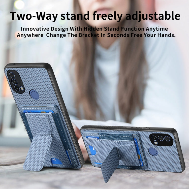 For Motorola Moto G Stylus 5G 2024 Carbon Fiber Fold Stand Elastic Card Bag Phone Case(Blue) - Motorola Cases by PMC Jewellery | Online Shopping South Africa | PMC Jewellery | Buy Now Pay Later Mobicred