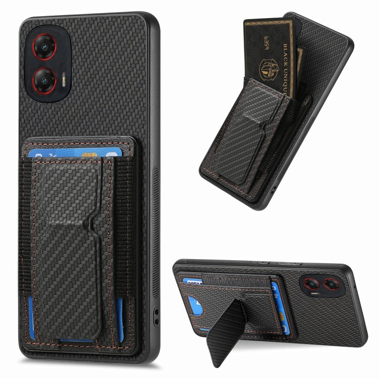 For Motorola Moto G Stylus 5G 2024 Carbon Fiber Fold Stand Elastic Card Bag Phone Case(Black) - Motorola Cases by PMC Jewellery | Online Shopping South Africa | PMC Jewellery | Buy Now Pay Later Mobicred