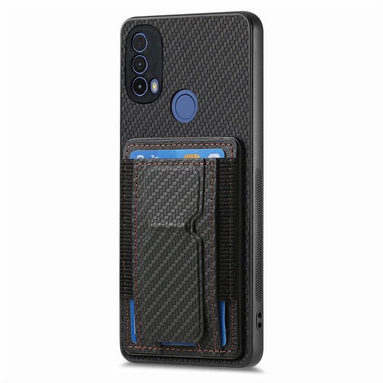 For Motorola Moto G Stylus 5G 2024 Carbon Fiber Fold Stand Elastic Card Bag Phone Case(Black) - Motorola Cases by PMC Jewellery | Online Shopping South Africa | PMC Jewellery | Buy Now Pay Later Mobicred