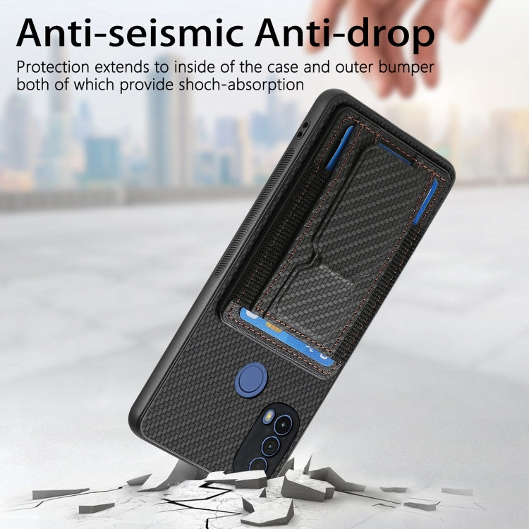 For Motorola Moto G Stylus 5G 2024 Carbon Fiber Fold Stand Elastic Card Bag Phone Case(Black) - Motorola Cases by PMC Jewellery | Online Shopping South Africa | PMC Jewellery | Buy Now Pay Later Mobicred