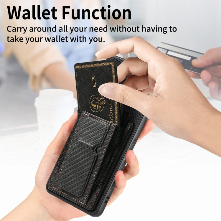 For Motorola Moto G Stylus 5G 2024 Carbon Fiber Fold Stand Elastic Card Bag Phone Case(Black) - Motorola Cases by PMC Jewellery | Online Shopping South Africa | PMC Jewellery | Buy Now Pay Later Mobicred