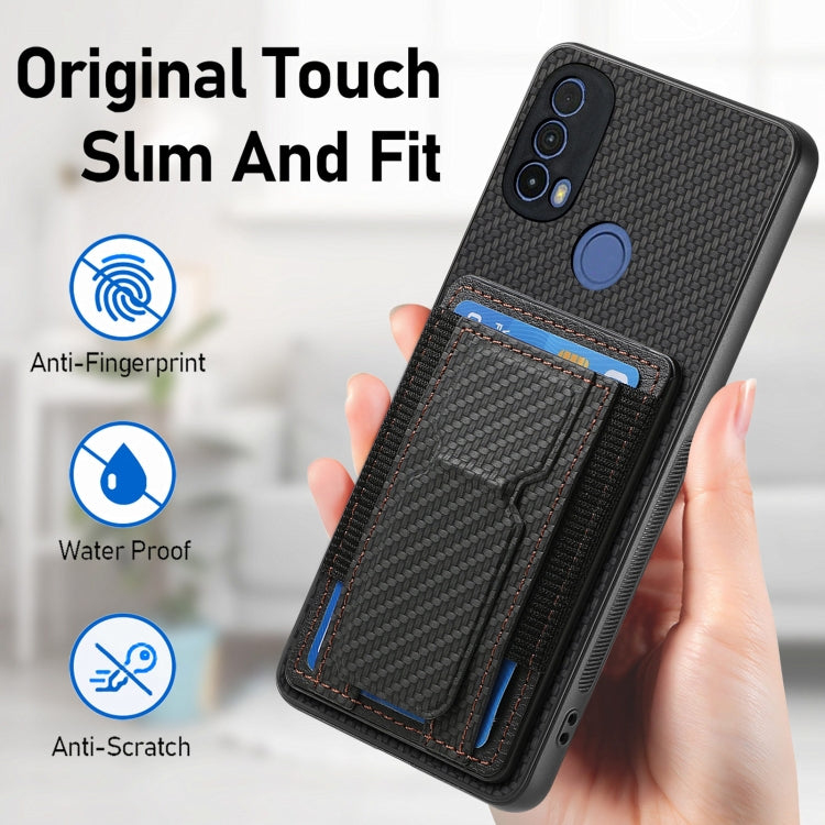 For Motorola Moto G Stylus 5G 2024 Carbon Fiber Fold Stand Elastic Card Bag Phone Case(Black) - Motorola Cases by PMC Jewellery | Online Shopping South Africa | PMC Jewellery | Buy Now Pay Later Mobicred