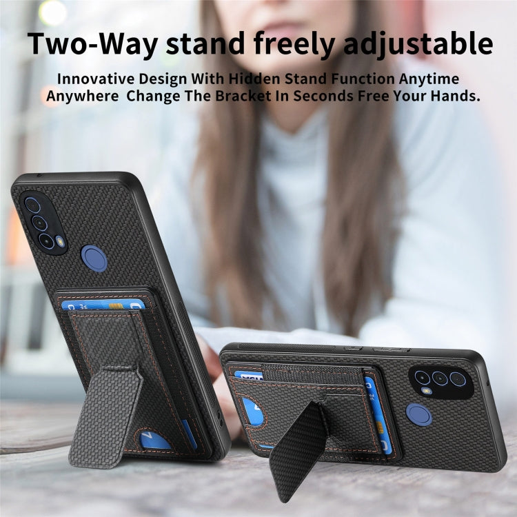 For Motorola Moto G Stylus 5G 2024 Carbon Fiber Fold Stand Elastic Card Bag Phone Case(Black) - Motorola Cases by PMC Jewellery | Online Shopping South Africa | PMC Jewellery | Buy Now Pay Later Mobicred