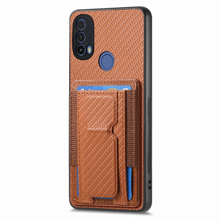 For Motorola Moto G Stylus 5G 2024 Carbon Fiber Fold Stand Elastic Card Bag Phone Case(Brown) - free shipping - PMC Jewellery - Order now!