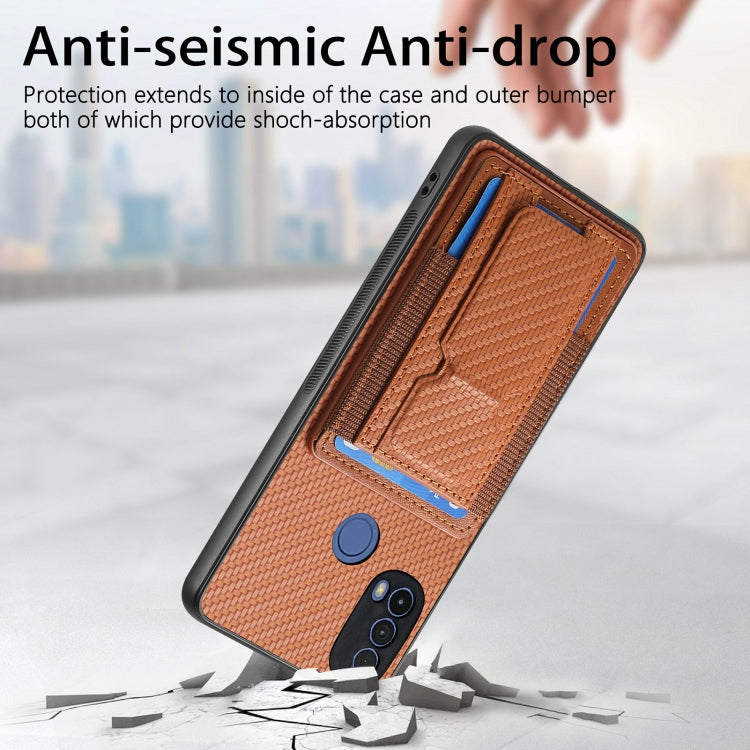 For Motorola Moto G Stylus 5G 2024 Carbon Fiber Fold Stand Elastic Card Bag Phone Case(Brown) - free shipping - PMC Jewellery - Order now!
