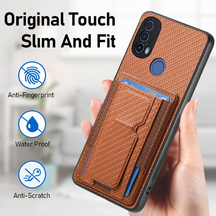 For Motorola Moto G Stylus 5G 2024 Carbon Fiber Fold Stand Elastic Card Bag Phone Case(Brown) - free shipping - PMC Jewellery - Order now!