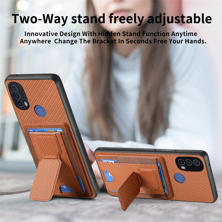 For Motorola Moto G Stylus 5G 2024 Carbon Fiber Fold Stand Elastic Card Bag Phone Case(Brown) - free shipping - PMC Jewellery - Order now!