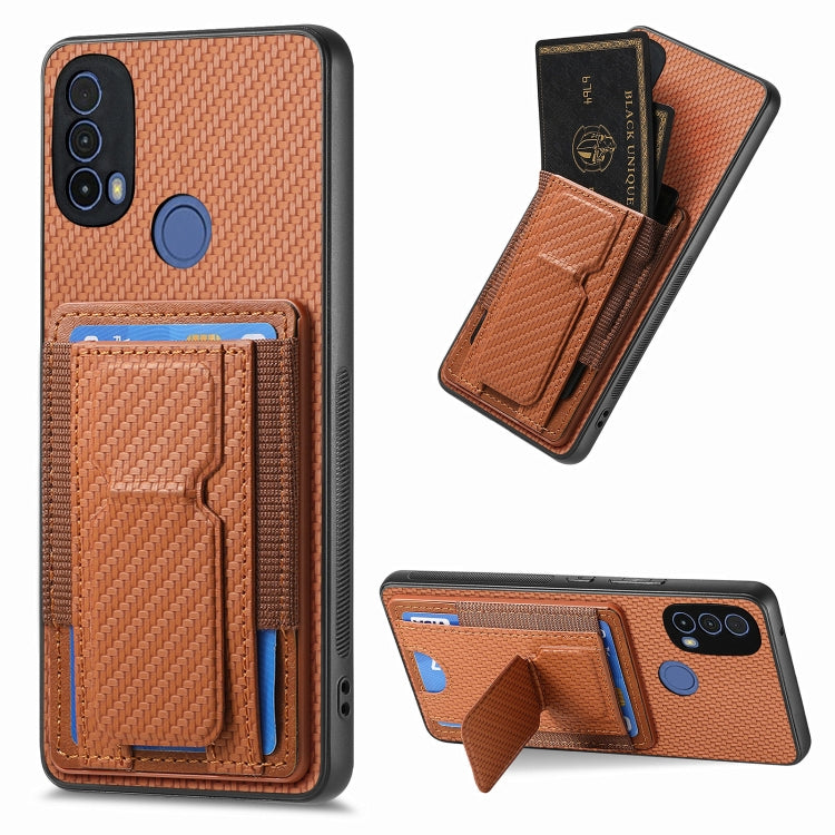 For Motorola Moto G Stylus 5G 2024 Carbon Fiber Fold Stand Elastic Card Bag Phone Case(Brown) - free shipping - PMC Jewellery - Order now!