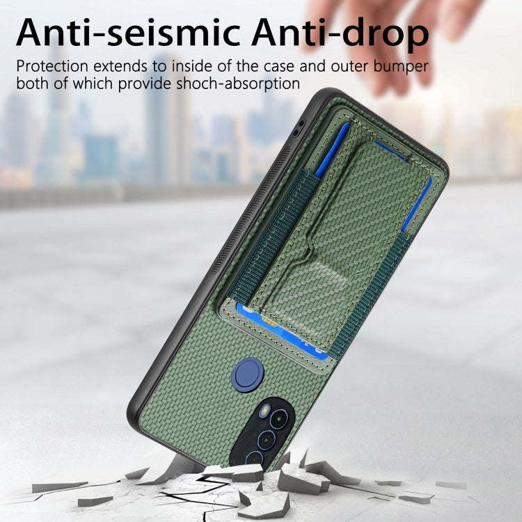 For Motorola Moto G Stylus 5G 2024 Carbon Fiber Fold Stand Elastic Card Bag Phone Case(Green) - Motorola Cases by PMC Jewellery | Online Shopping South Africa | PMC Jewellery | Buy Now Pay Later Mobicred