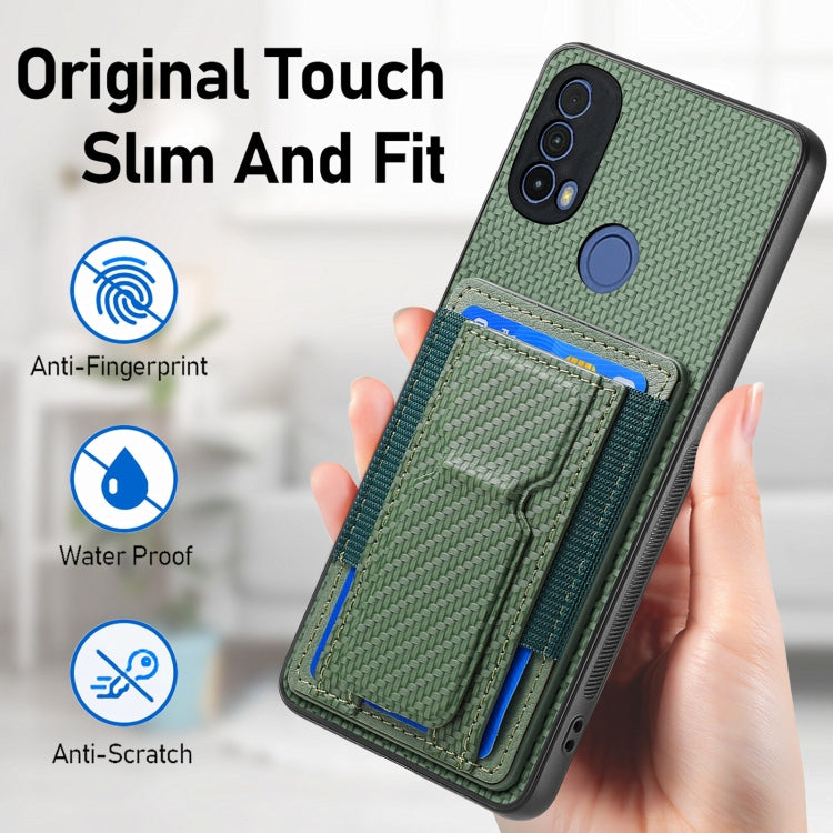 For Motorola Moto G Stylus 5G 2024 Carbon Fiber Fold Stand Elastic Card Bag Phone Case(Green) - Motorola Cases by PMC Jewellery | Online Shopping South Africa | PMC Jewellery | Buy Now Pay Later Mobicred
