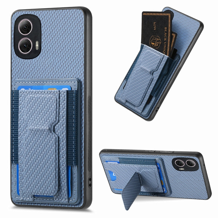 For Motorola Moto G Power 5G 2024 Carbon Fiber Fold Stand Elastic Card Bag Phone Case(Blue) - Motorola Cases by PMC Jewellery | Online Shopping South Africa | PMC Jewellery | Buy Now Pay Later Mobicred