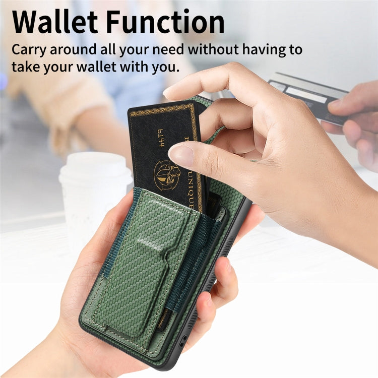 For Motorola Moto G Power 5G 2024 Carbon Fiber Fold Stand Elastic Card Bag Phone Case(Green) - Motorola Cases by PMC Jewellery | Online Shopping South Africa | PMC Jewellery | Buy Now Pay Later Mobicred