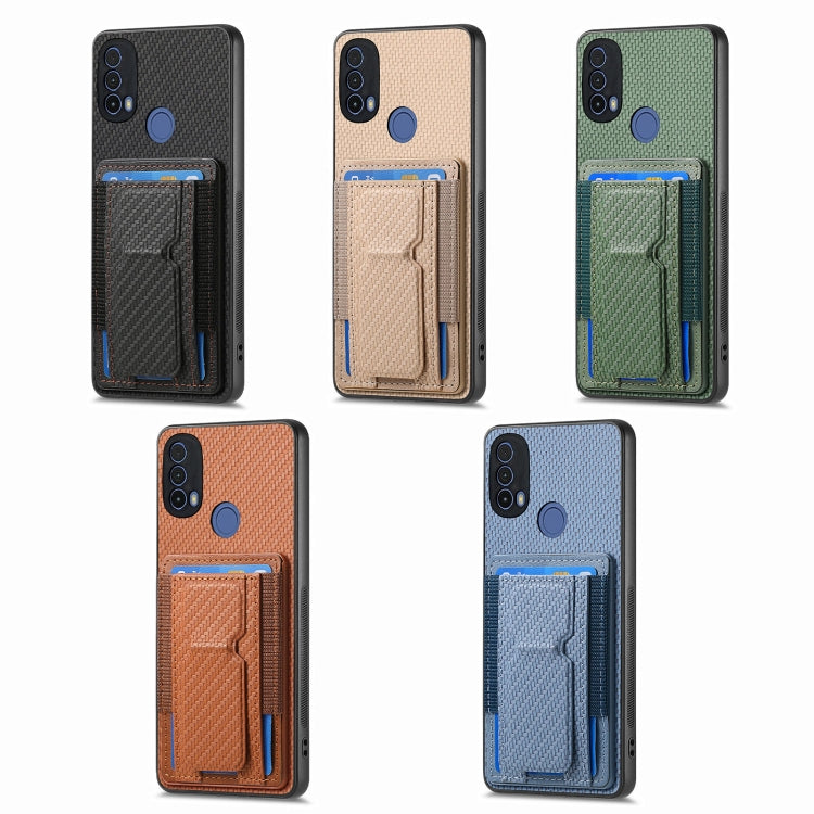 For Motorola Moto G Power 5G 2024 Carbon Fiber Fold Stand Elastic Card Bag Phone Case(Brown) - Motorola Cases by PMC Jewellery | Online Shopping South Africa | PMC Jewellery | Buy Now Pay Later Mobicred