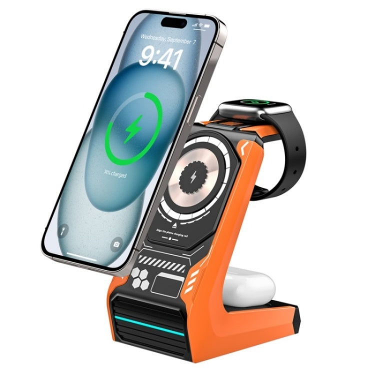 T21 3 in 1 Mecha Charger Mobile Phone Watch Earphone Desktop Wireless Charging Dock Station(Beige) - free shipping - PMC Jewellery - Order now!