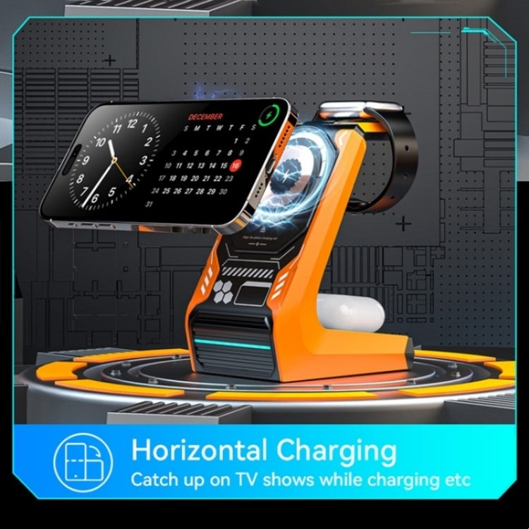 T21 3 in 1 Mecha Charger Mobile Phone Watch Earphone Desktop Wireless Charging Dock Station(Beige) - free shipping - PMC Jewellery - Order now!