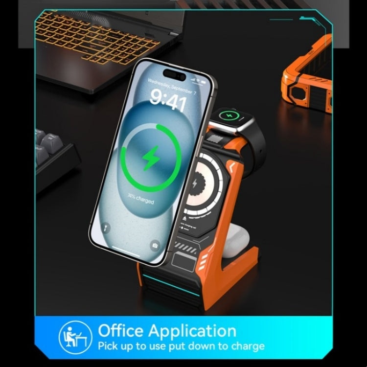 T21 3 in 1 Mecha Charger Mobile Phone Watch Earphone Desktop Wireless Charging Dock Station(Black) - Wireless Charger by PMC Jewellery | Online Shopping South Africa | PMC Jewellery | Buy Now Pay Later Mobicred