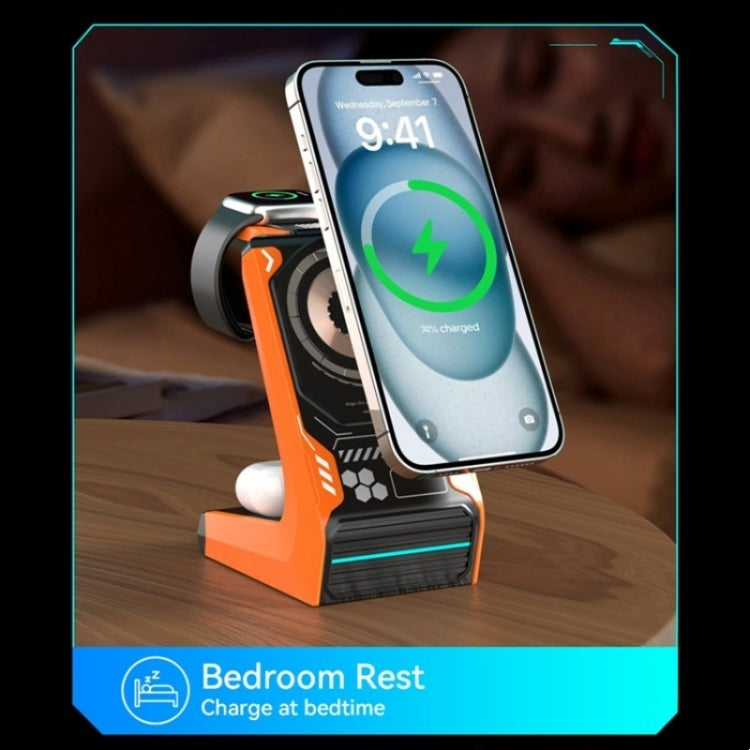 T21 3 in 1 Mecha Charger Mobile Phone Watch Earphone Desktop Wireless Charging Dock Station(Black) - Wireless Charger by PMC Jewellery | Online Shopping South Africa | PMC Jewellery | Buy Now Pay Later Mobicred