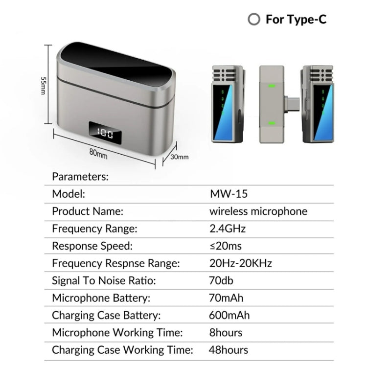 JMARY MW-15 USB-C / Type-C Port 2.4G Lavalier Wireless Microphone - Microphone by Jmary | Online Shopping South Africa | PMC TechLife | Buy Now Pay Later Mobicred