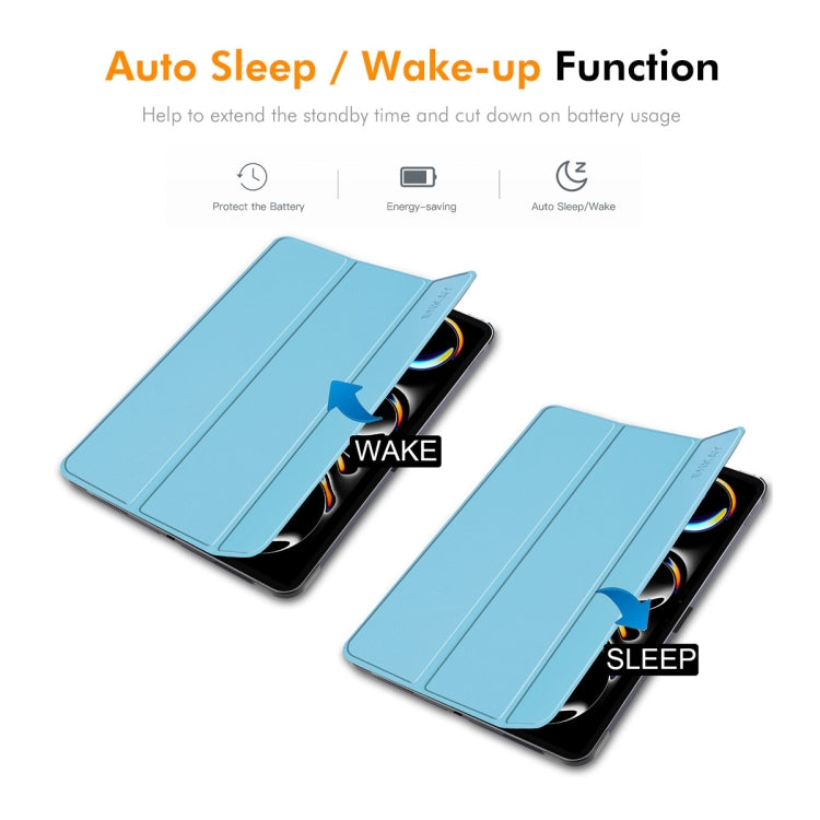 For iPad Pro 13 2024 ENKAY Tri-fold Custer Texture Platic Leather Smart Tablet Case(Light Blue) - iPad Pro 13 2024 Cases by ENKAY | Online Shopping South Africa | PMC TechLife | Buy Now Pay Later Mobicred