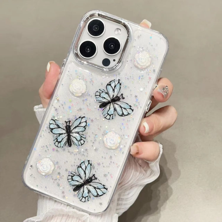 For iPhone 16 Pro Max Glitter 3D Butterfly TPU Phone Case(Blue) - iPhone 16 Pro Max Cases by PMC TechLife | Online Shopping South Africa | PMC TechLife | Buy Now Pay Later Mobicred