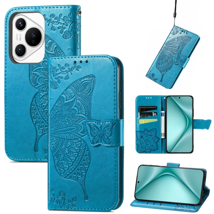 For Huawei Pura 70 Butterfly Love Flower Embossed Leather Phone Case(Blue) - free shipping - PMC Jewellery - Order now!