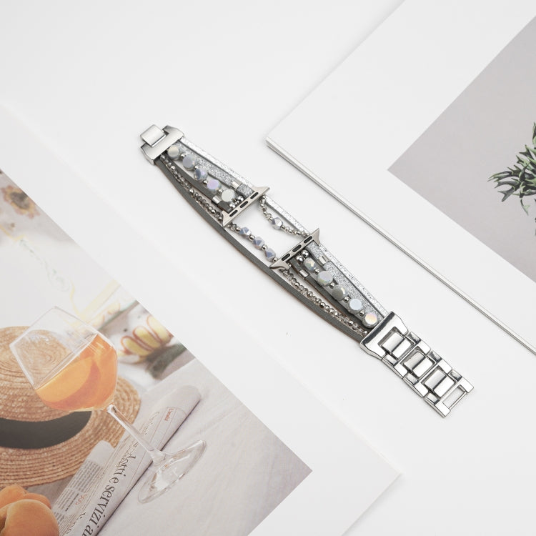 For Apple Watch SE 2023 44mm Beaded National Style Bracelet Crystal Watch Band(Silver) - free shipping - PMC TechLife - Order now!