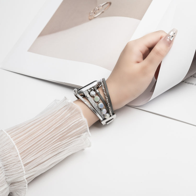 For Apple Watch SE 2023 44mm Beaded National Style Bracelet Crystal Watch Band(Silver) - free shipping - PMC TechLife - Order now!