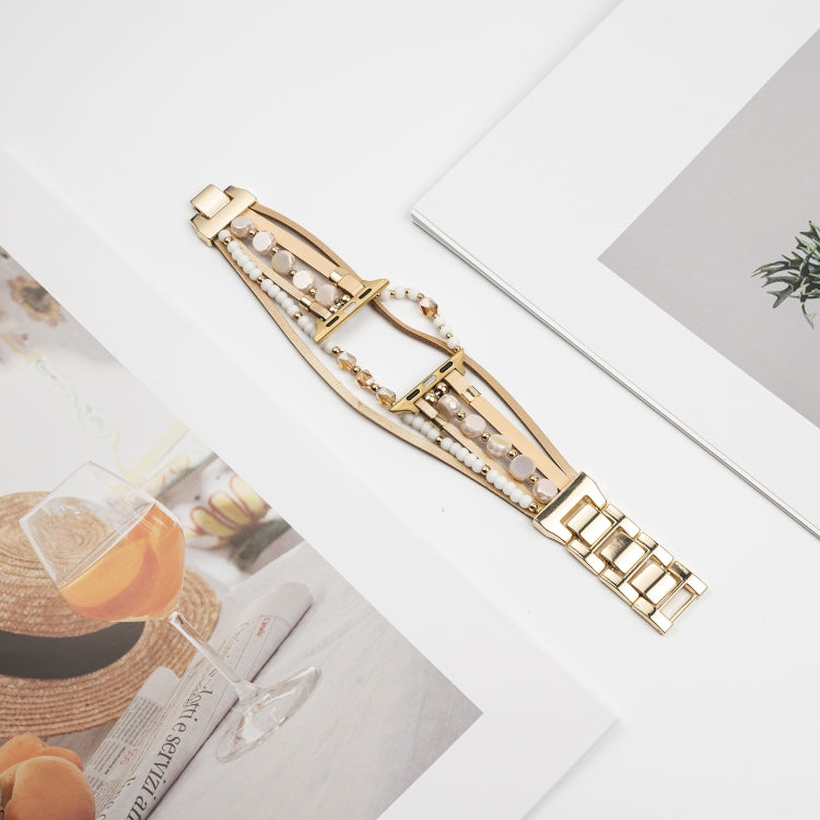 For Apple Watch Series 9 45mm Beaded National Style Bracelet Crystal Watch Band(Rose Gold) - free shipping - PMC TechLife - Order now!
