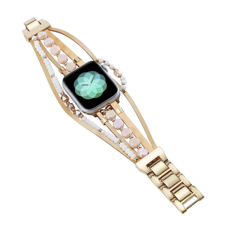 For Apple Watch Series 7 45mm Beaded National Style Bracelet Crystal Watch Band(Rose Gold) - free shipping - PMC TechLife - Order now!