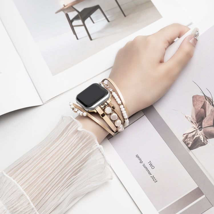 For Apple Watch Series 6 44mm Beaded National Style Bracelet Crystal Watch Band(Rose Gold) - free shipping - PMC TechLife - Order now!