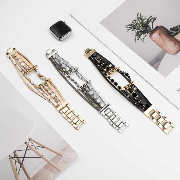 For Apple Watch SE 2023 44mm Beaded National Style Bracelet Crystal Watch Band(Silver) - free shipping - PMC TechLife - Order now!