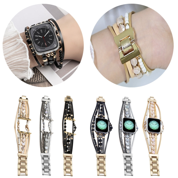 For Apple Watch Series 7 45mm Beaded National Style Bracelet Crystal Watch Band(Rose Gold) - free shipping - PMC TechLife - Order now!