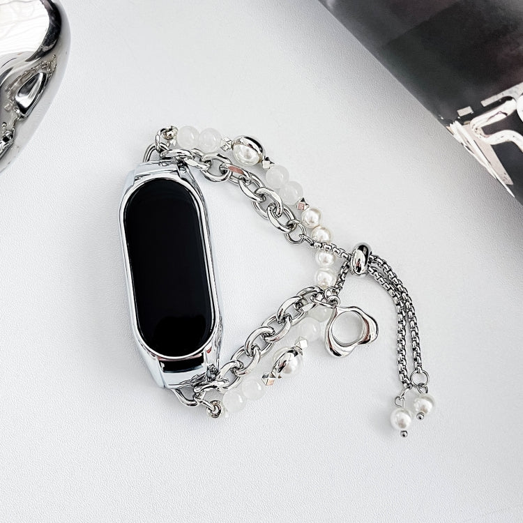 For Xiaomi Mi Band 8 Crystal Beaded Onyx Watch Band(Silver+White Pearl) - free shipping - PMC TechLife - Order now!