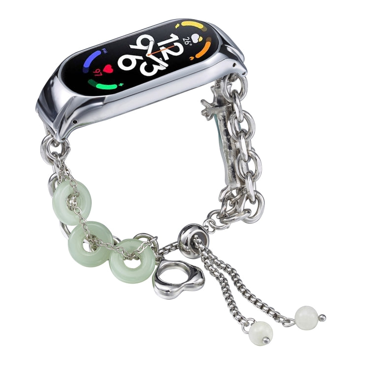 For Xiaomi Mi Band 7 Crystal Beaded Onyx Watch Band(Silver+Jade Donut) - free shipping - PMC TechLife - Order now!