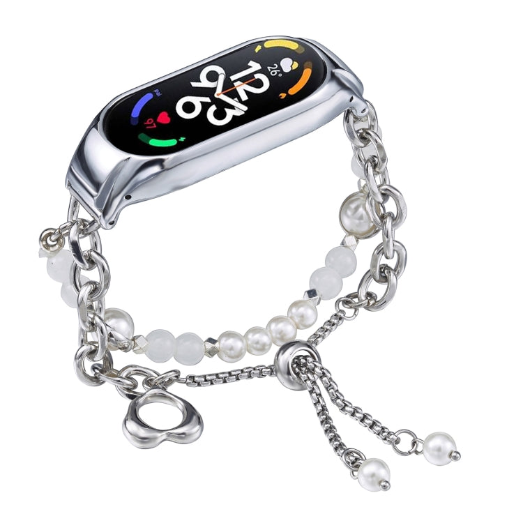For Xiaomi Mi Band 7 Crystal Beaded Onyx Watch Band(Silver+White Pearl) - free shipping - PMC TechLife - Order now!