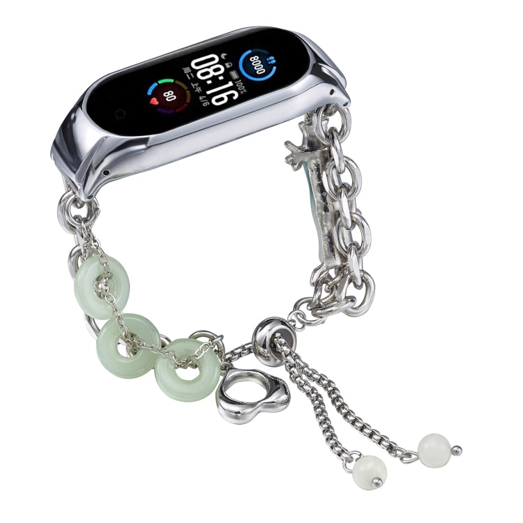For Xiaomi Mi Band 5 / 6 Crystal Beaded Onyx Watch Band(Silver+Jade Donut) - free shipping - PMC TechLife - Order now!