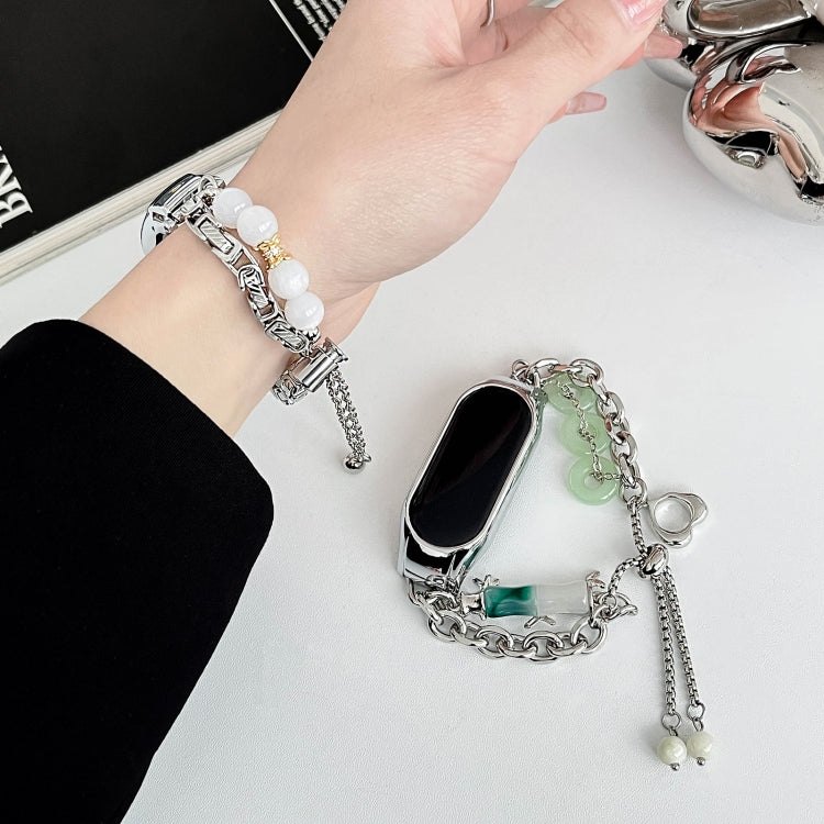For Xiaomi Mi Band 5 / 6 Crystal Beaded Onyx Watch Band(Silver+Jade Donut) - free shipping - PMC TechLife - Order now!